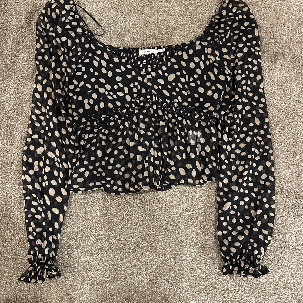 Miami Black and White Ruched Crop Blouse